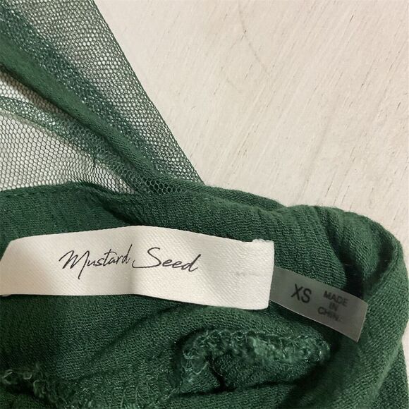 Mustard Seed Women's Green Flowy Tank Top XS Buckle Accent Mesh Detailing - Picture 5 of 6